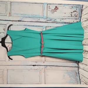 Closet Teal Sleeveless Fit-and-Flare Dress with Pink Belt